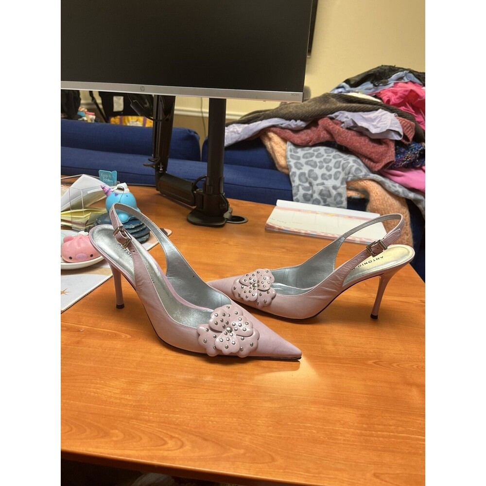 Antonio Melani Pink & Silver Courts Sling Backs All Leather Y2K Vintage Girly